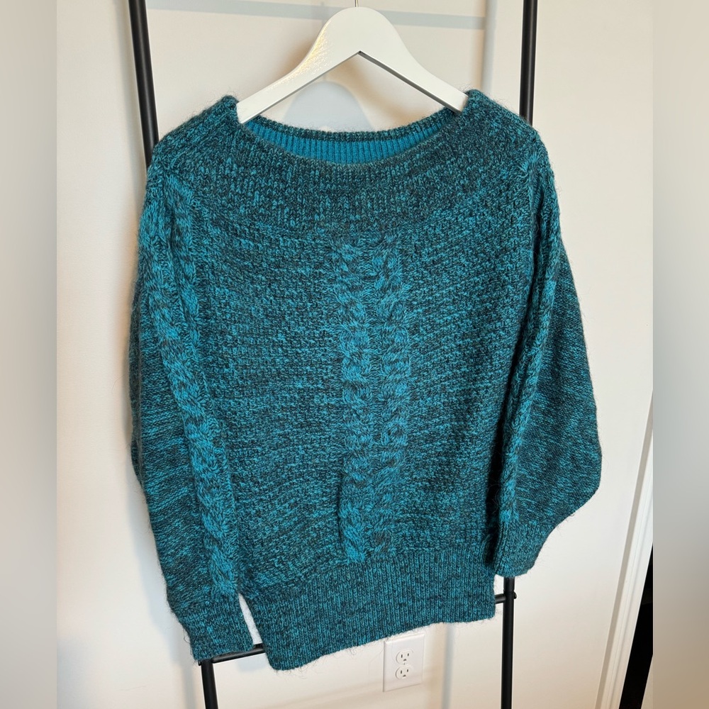 Teal Blue Marled/Cable Knit Anthropologie Sweater